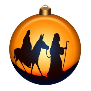 Globe with Joseph and Mary with donkey on the way to Bethlehem